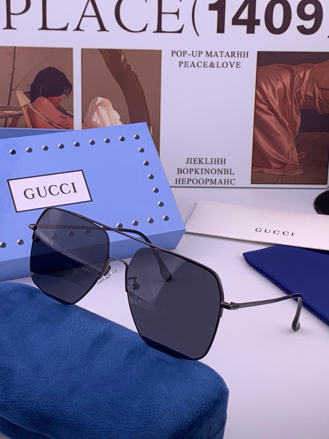 🆕        GUCCI 男款炫彩飞行员偏光太阳镜 ❤️材质：高清尼龙加厚卡槽高清偏光镜片 🌹无边框镜架💕颜👍型号：