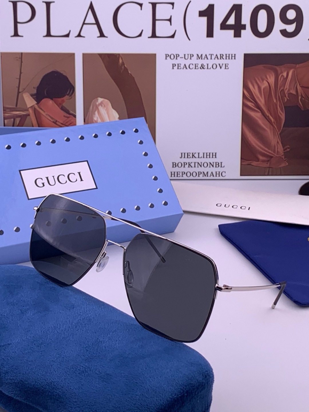 🆕         GUCCI 男款炫彩飞行员偏光太阳镜 ❤️材质：高清尼龙加厚卡槽高清偏光镜片 🌹无边框镜架💕颜👍型号