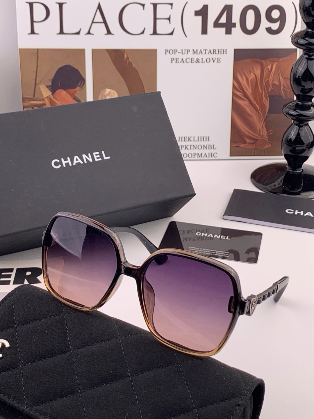🆕   【CHANEL】香奈儿 新款潮流爆款 时尚方框太阳镜 佩戴舒适 网红潮款墨镜  女士高清加厚偏光太阳镜🕶️ 🎉高