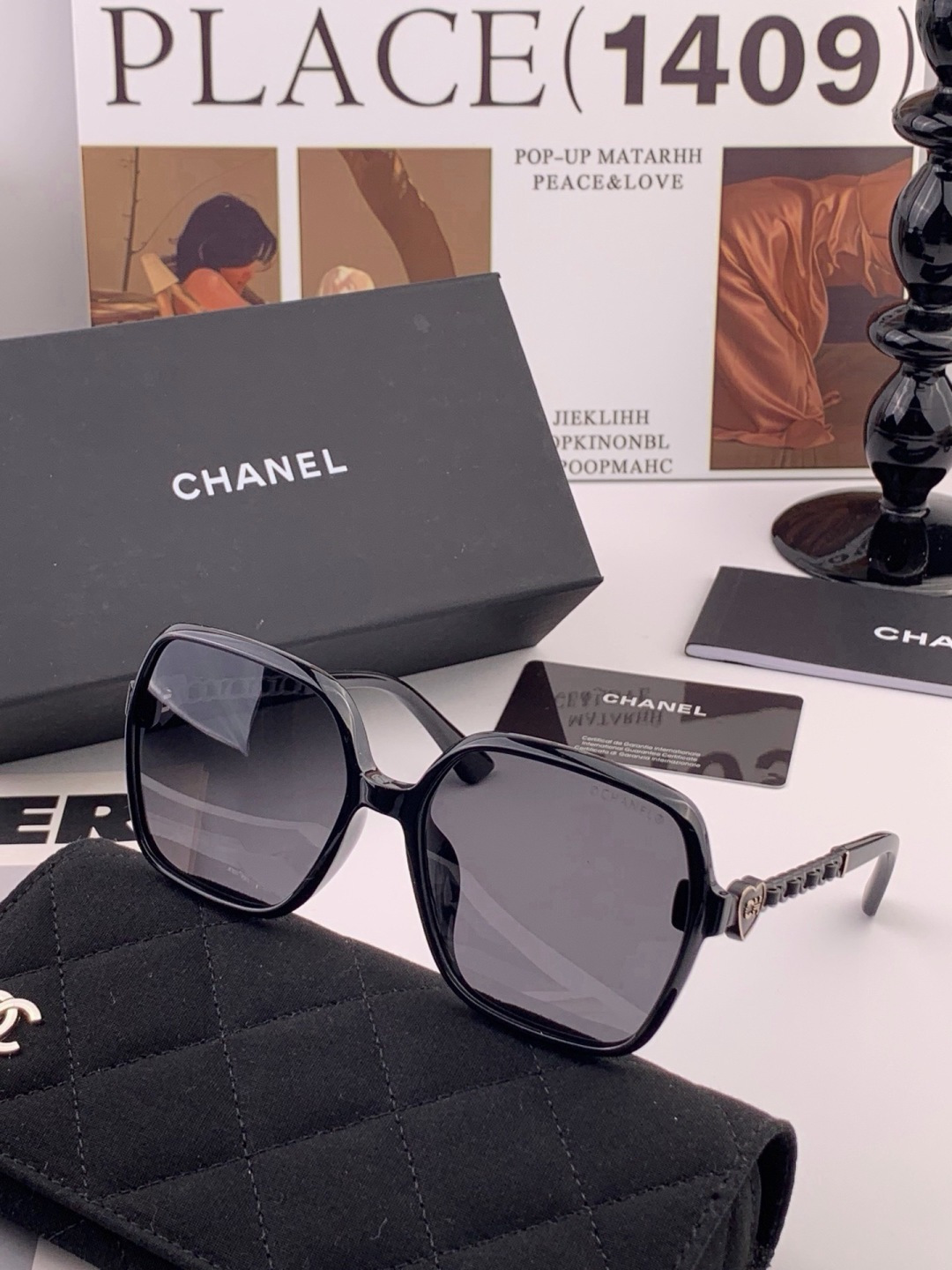 🆕   【CHANEL】香奈儿 新款潮流爆款 时尚方框太阳镜 佩戴舒适 网红潮款墨镜  女士高清加厚偏光太阳镜🕶️ 🎉高