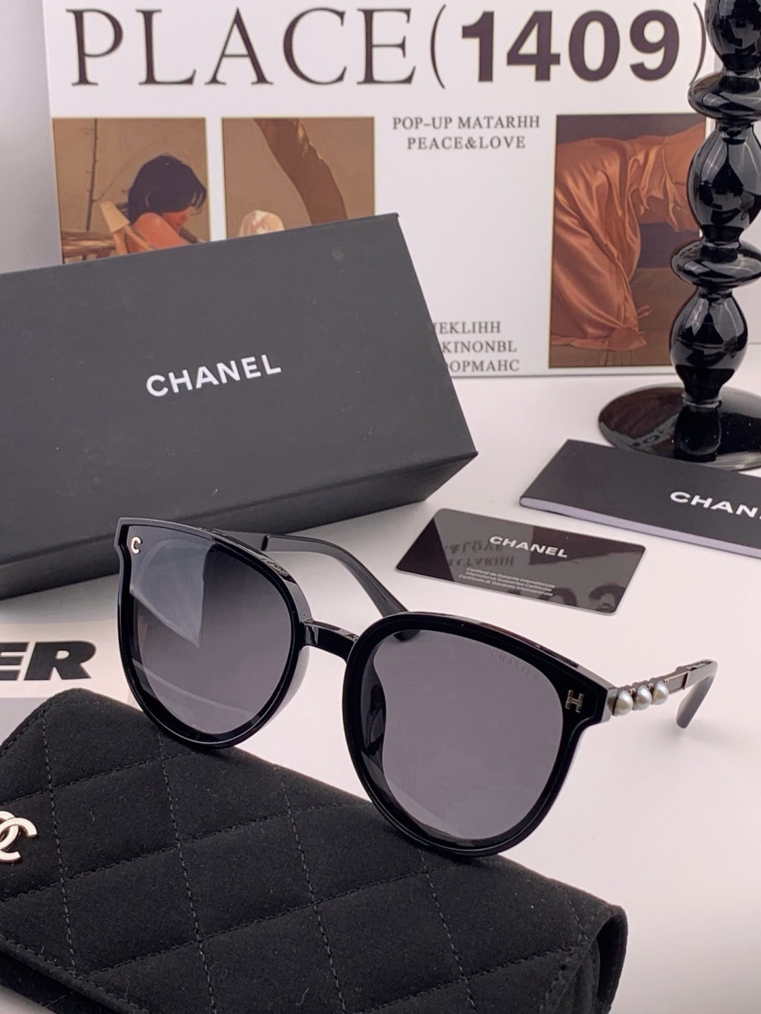 🆕 🔺CHANEL🔻官方早春新款，众多明星同款[色]香奈儿‼️‼️新款珍珠大框偏光墨镜 ，🌈🌈宝丽来超清偏光太阳镜🔝🔝型