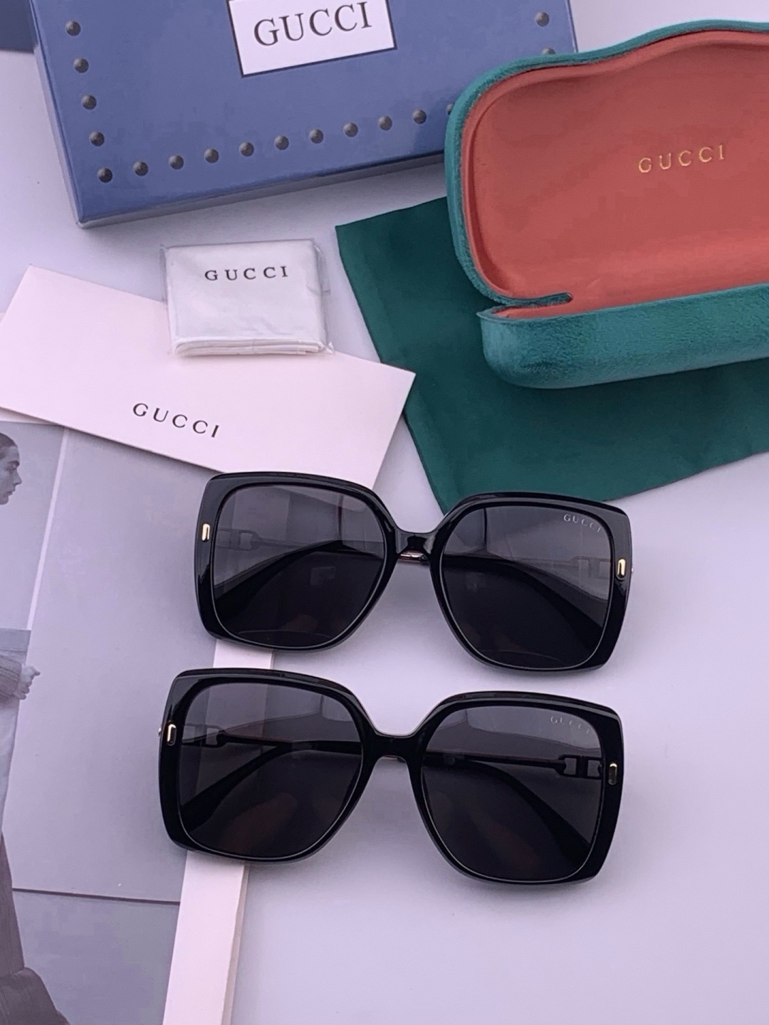 【GUCCI】新款潮流爆款 时尚方框太阳镜 佩戴舒适 网红潮款墨镜  女士高清加厚偏光太阳镜🕶️ 🎉高品质TR镜框 ♥️