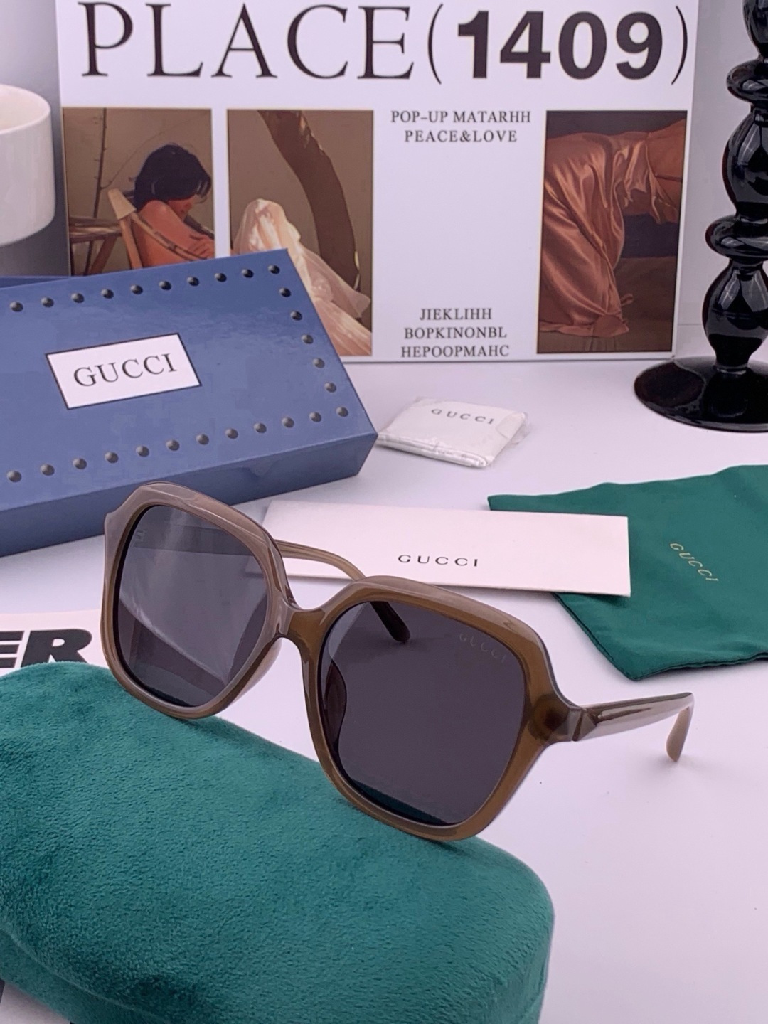 🔺 【GUCCI】开春新款 潮流爆款 时尚方框偏光太阳镜 高品质 佩戴舒适 网红潮款墨镜 女士高清尼龙偏光太阳镜🕶️ 🎉