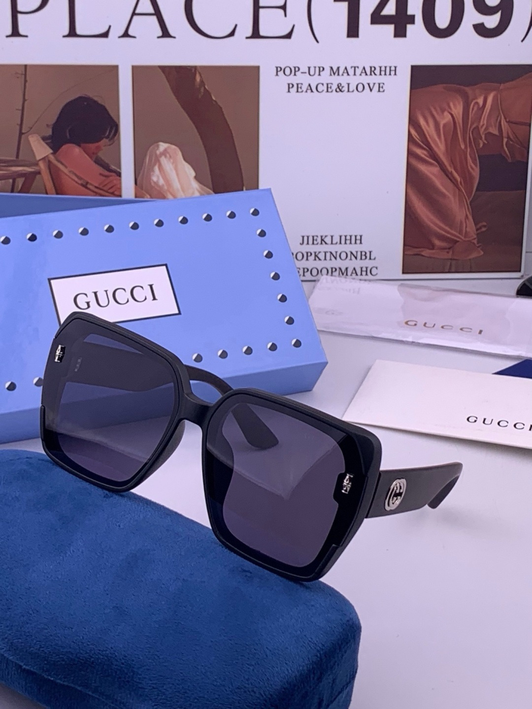 🔺 【GUCCI-尼龙偏光太阳镜】开春新款 潮流爆款 时尚方框连体偏光太阳镜 高品质 佩戴舒适 网红潮款墨镜 女士高清尼