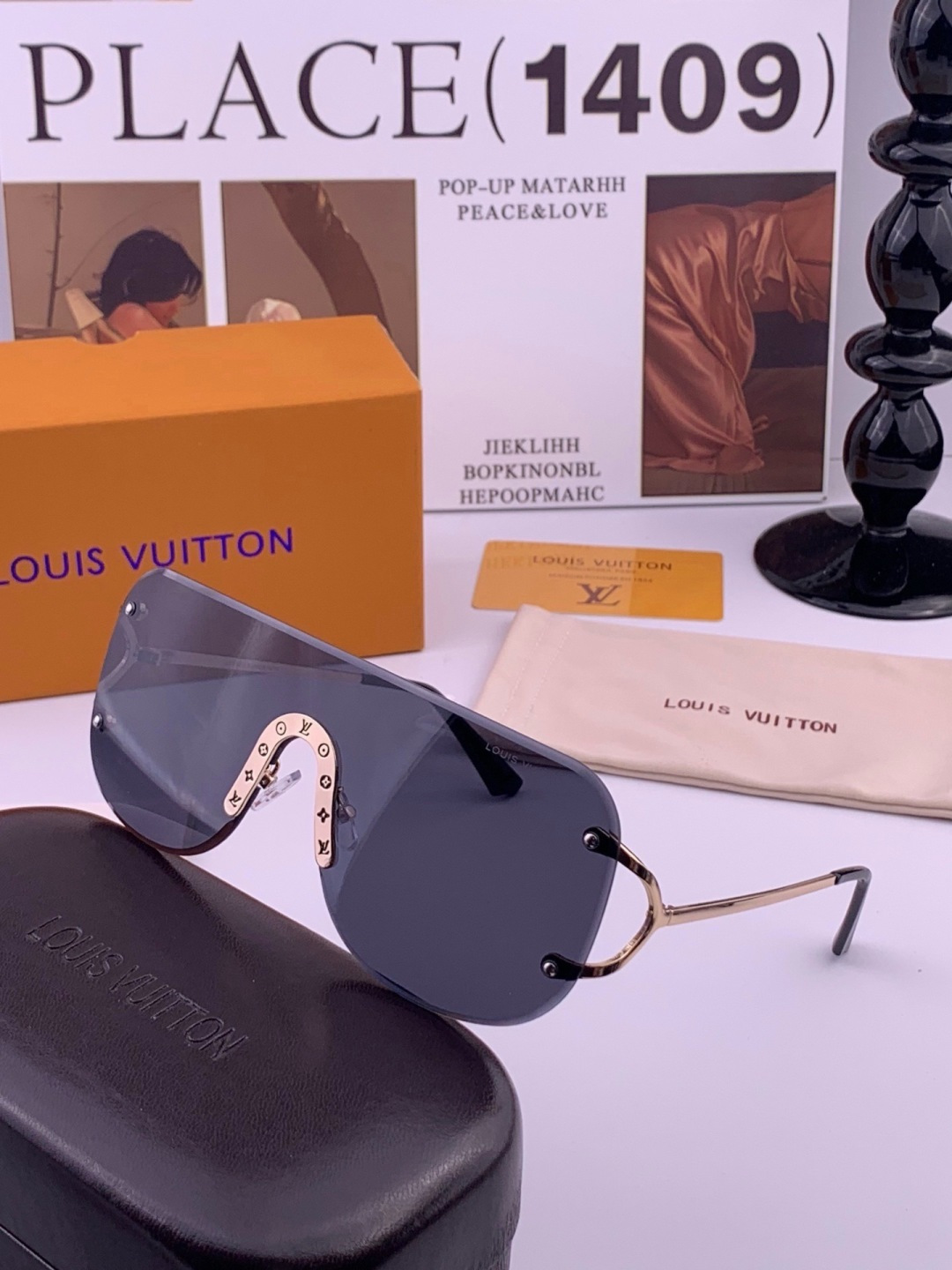 LV🔥高品质男女款”太阳镜🔥 开车钓鱼都可🔥百搭显瘦墨镜韩版男士飞行员大框司机开车防紫外线太阳镜，型号：L61759