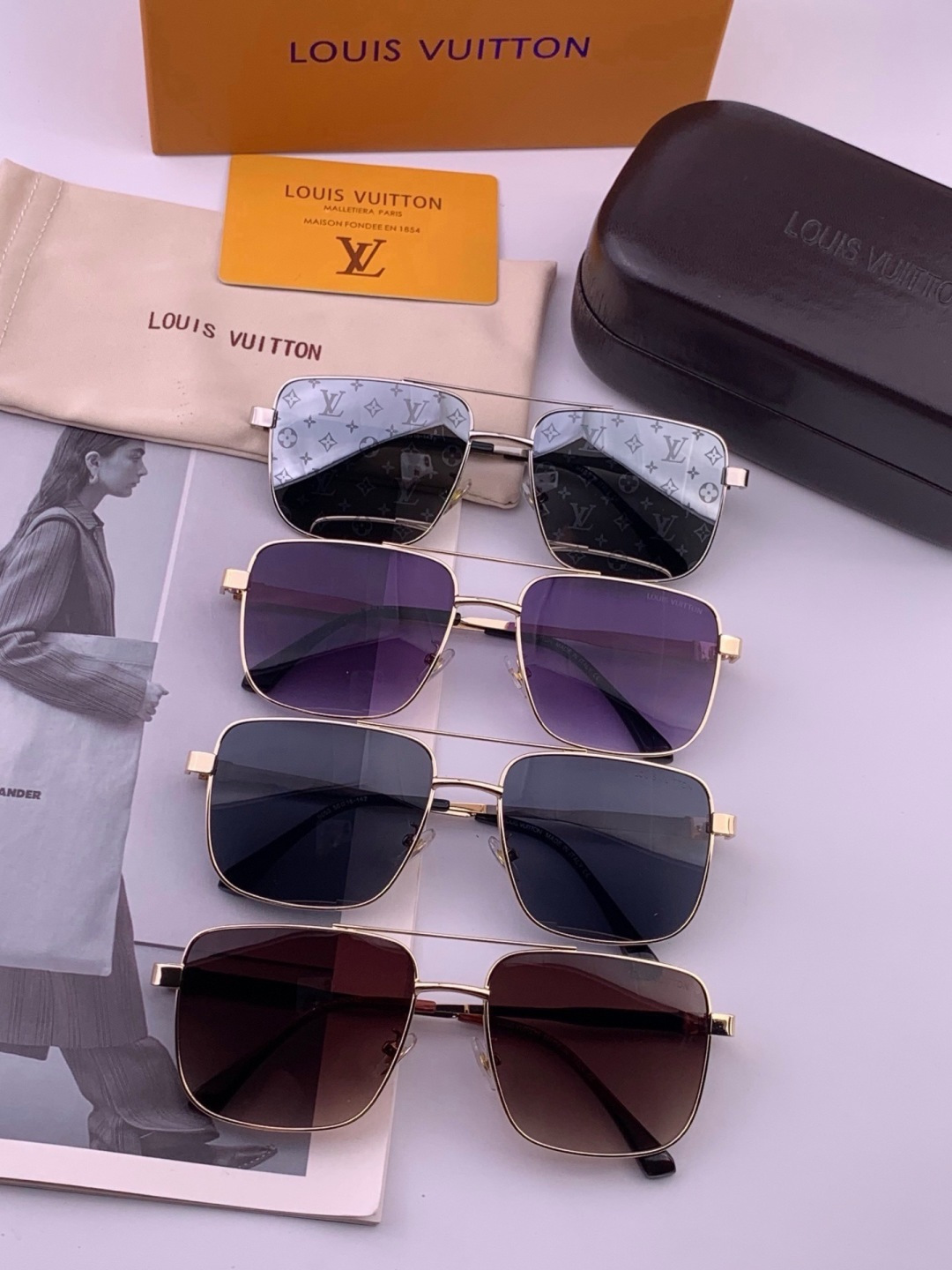 LV🔥高品质男女款”太阳镜🔥 开车钓鱼都可🔥百搭显瘦墨镜韩版男士飞行员大框司机开车防紫外线太阳镜，型号：L3905