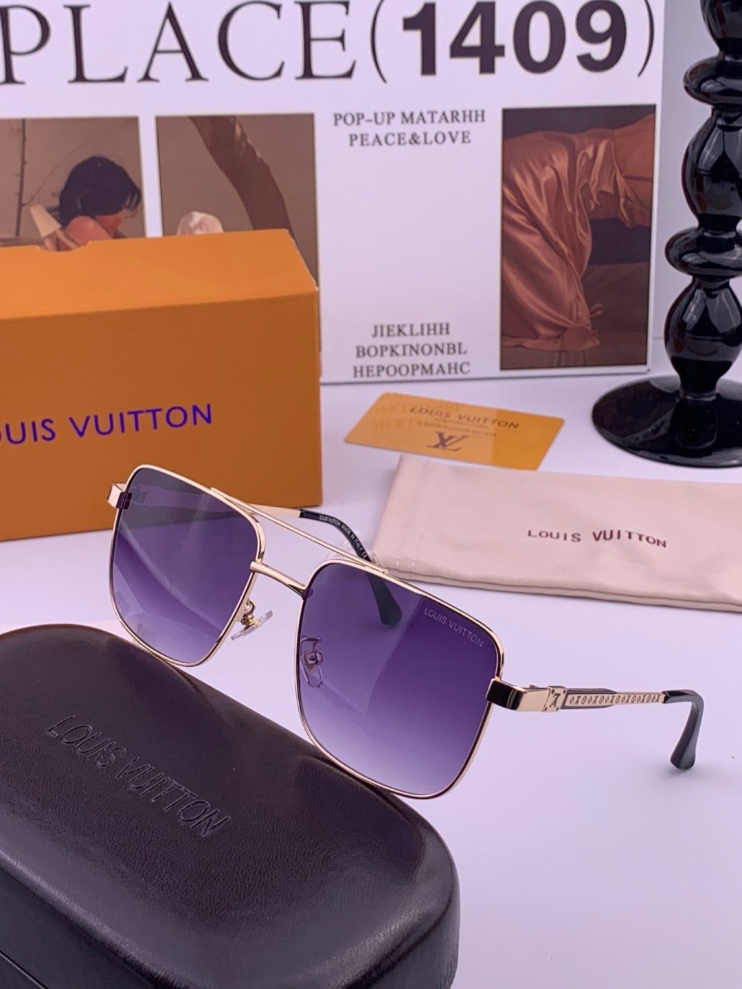 LV🔥高品质男女款”太阳镜🔥 开车钓鱼都可🔥百搭显瘦墨镜韩版男士飞行员大框司机开车防紫外线太阳镜，型号：L3905