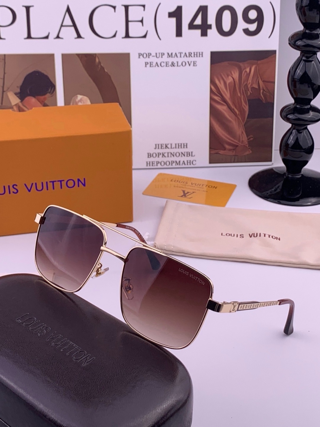 LV🔥高品质男女款”太阳镜🔥 开车钓鱼都可🔥百搭显瘦墨镜韩版男士飞行员大框司机开车防紫外线太阳镜，型号：L3905