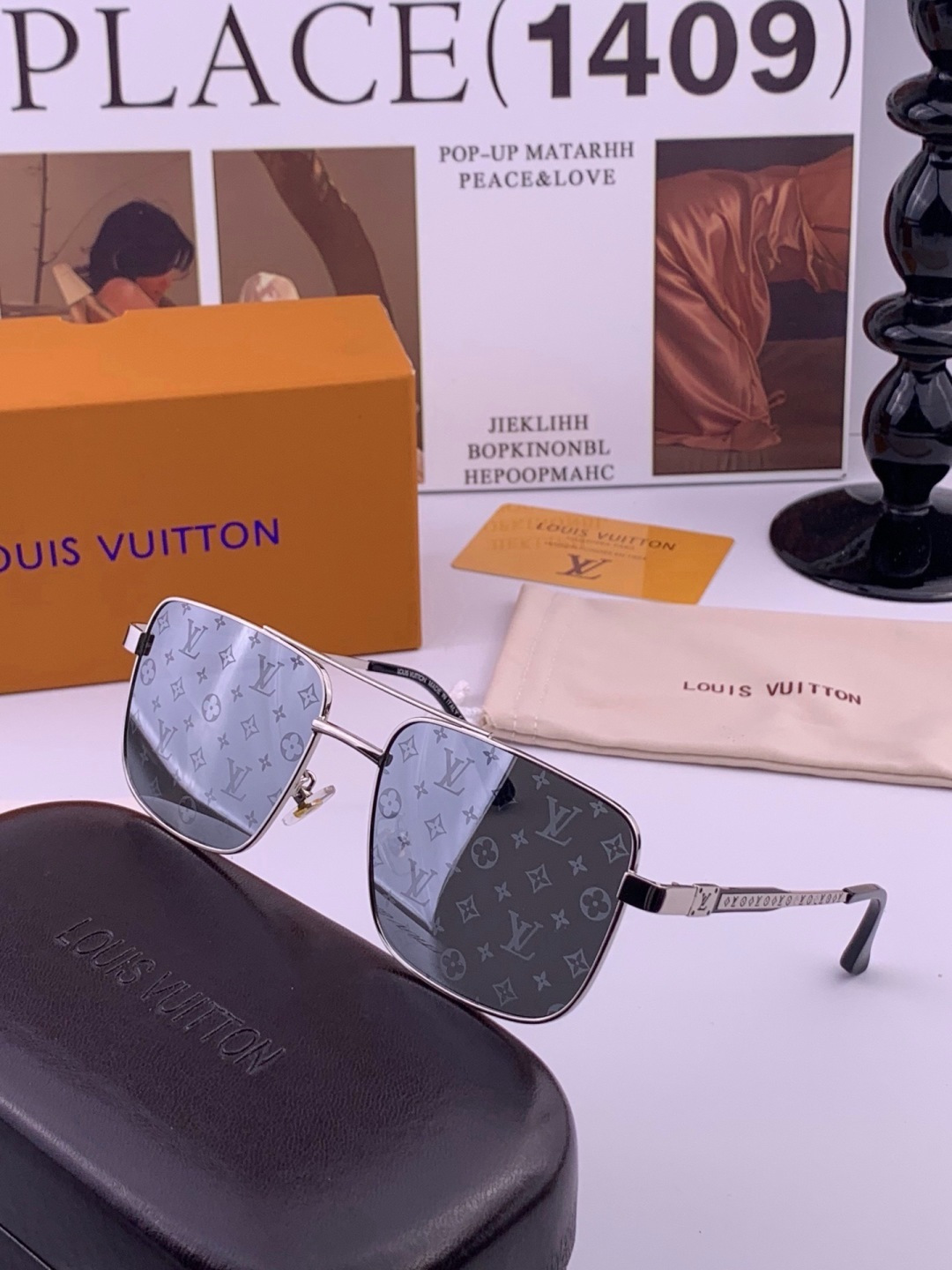 LV🔥高品质男女款”太阳镜🔥 开车钓鱼都可🔥百搭显瘦墨镜韩版男士飞行员大框司机开车防紫外线太阳镜，型号：L3905