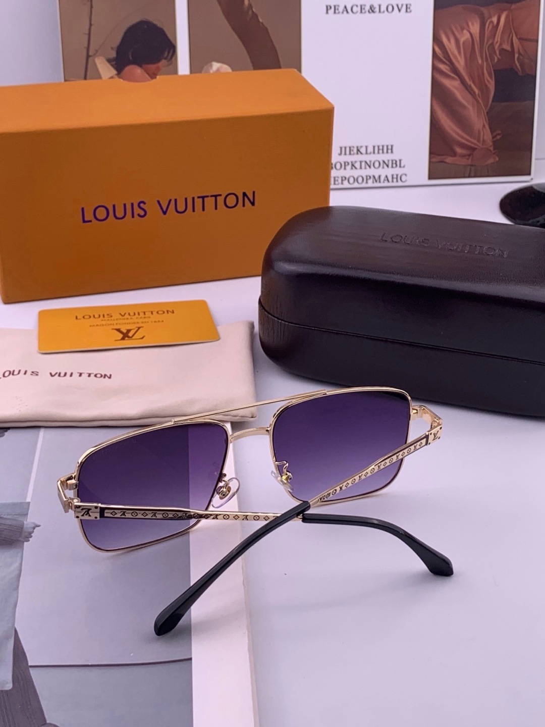 LV🔥高品质男女款”太阳镜🔥 开车钓鱼都可🔥百搭显瘦墨镜韩版男士飞行员大框司机开车防紫外线太阳镜，型号：L3905