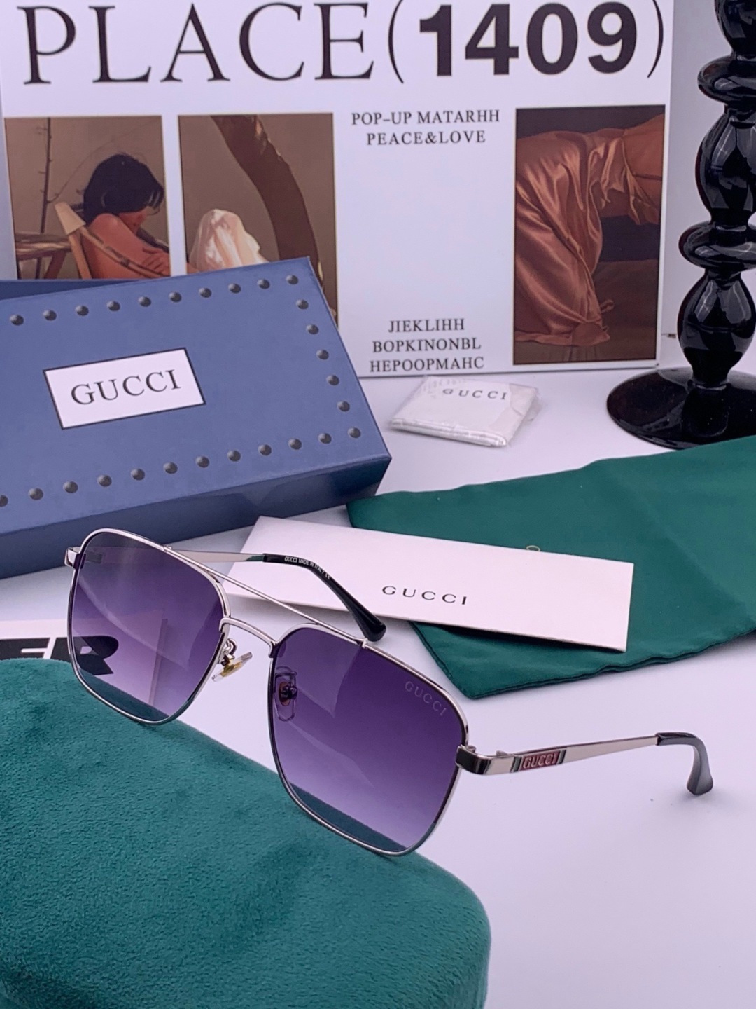 GUCC*🔥高品质男女款”太阳镜🔥 开车钓鱼都可🔥百搭显瘦墨镜韩版男士飞行员大框司机开车防紫外线太阳镜，型号：G1903