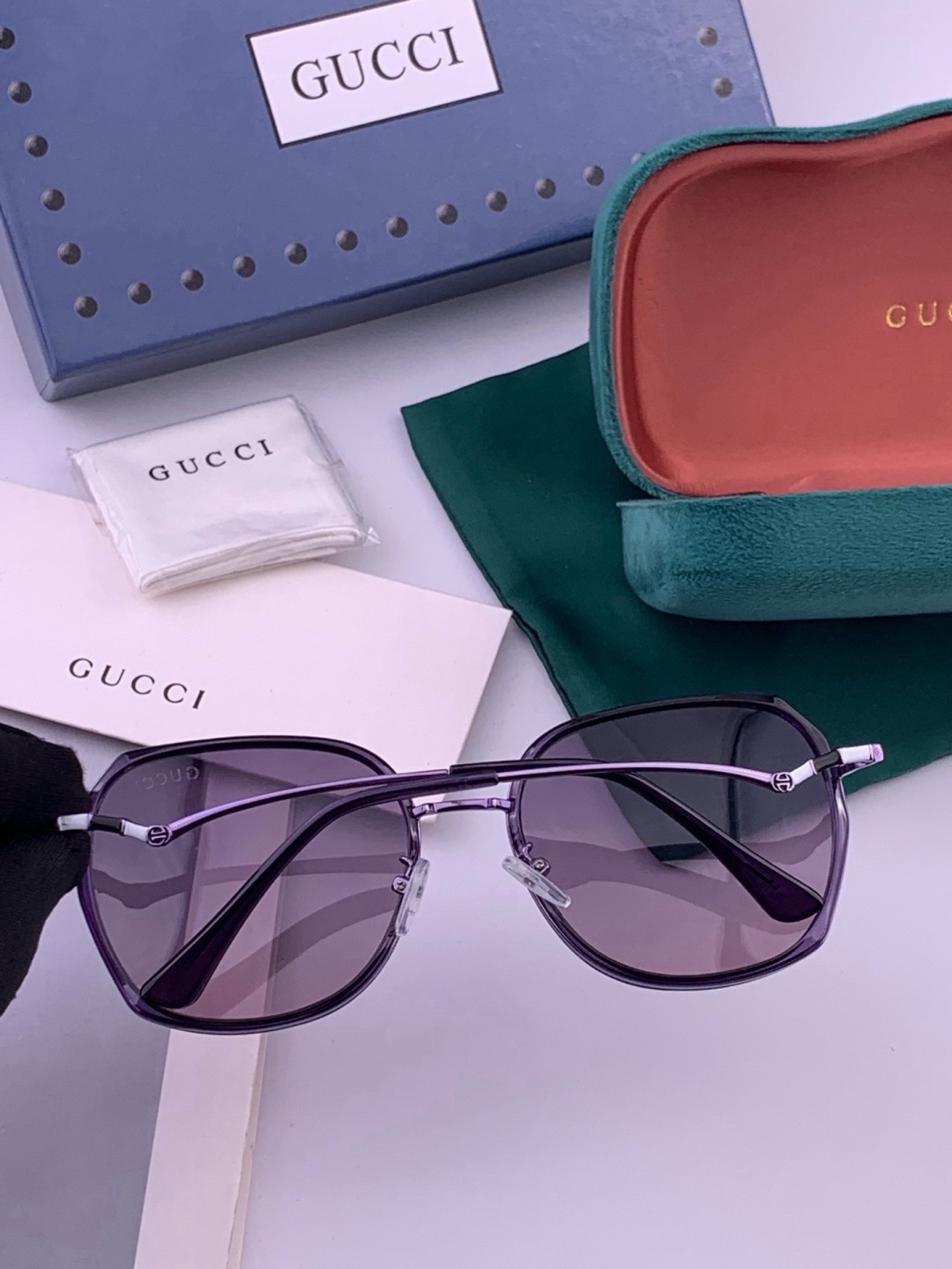 🔺 【GUCCI】开春新款 潮流爆款 时尚方框偏光太阳镜 高品质 佩戴舒适 网红潮款墨镜 女士高清尼龙偏光太阳镜🕶️ 🎉