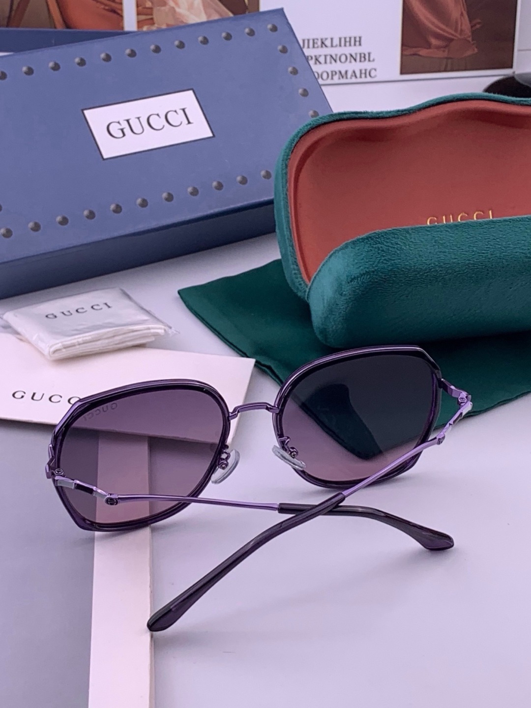 🔺 【GUCCI】开春新款 潮流爆款 时尚方框偏光太阳镜 高品质 佩戴舒适 网红潮款墨镜 女士高清尼龙偏光太阳镜🕶️ 🎉