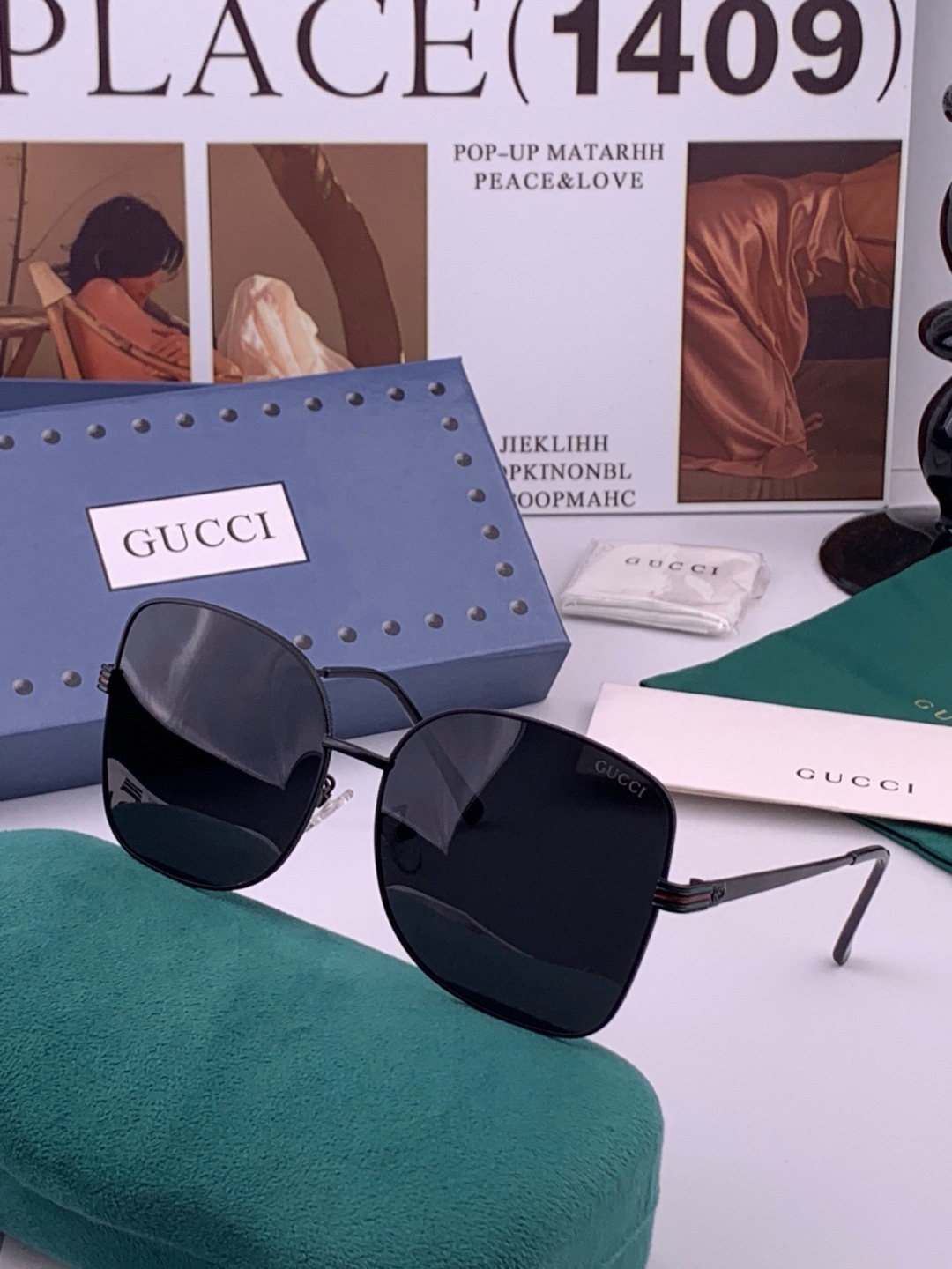 GUCCI 开春新款 最新款方框太阳镜 各路网红纷纷带起气场满分‼️ 俏皮甜美.上脸效果更佳.金属质感超好 型号：G67