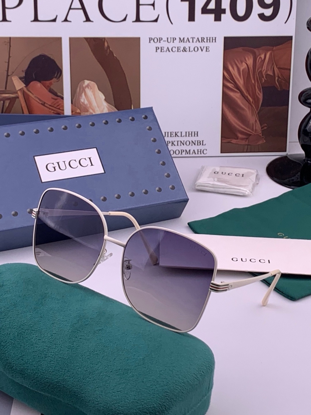 GUCCI 开春新款 最新款方框太阳镜 各路网红纷纷带起气场满分‼️ 俏皮甜美.上脸效果更佳.金属质感超好 型号：G67