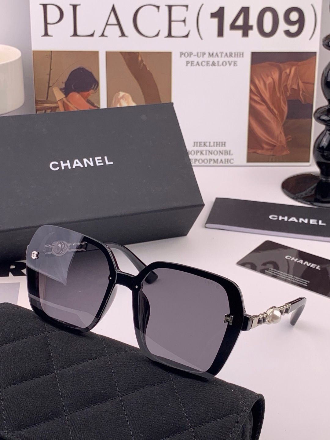 🔺CHANEL🔻官方早春新款，众多明星同款[色]香奈儿‼️‼️新款珍珠大框偏光墨镜 ，🌈🌈宝丽来超清偏光太阳镜🔝🔝型号：