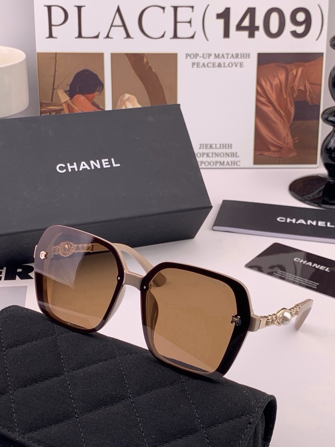 🔺CHANEL🔻官方早春新款，众多明星同款[色]香奈儿‼️‼️新款珍珠大框偏光墨镜 ，🌈🌈宝丽来超清偏光太阳镜🔝🔝型号：