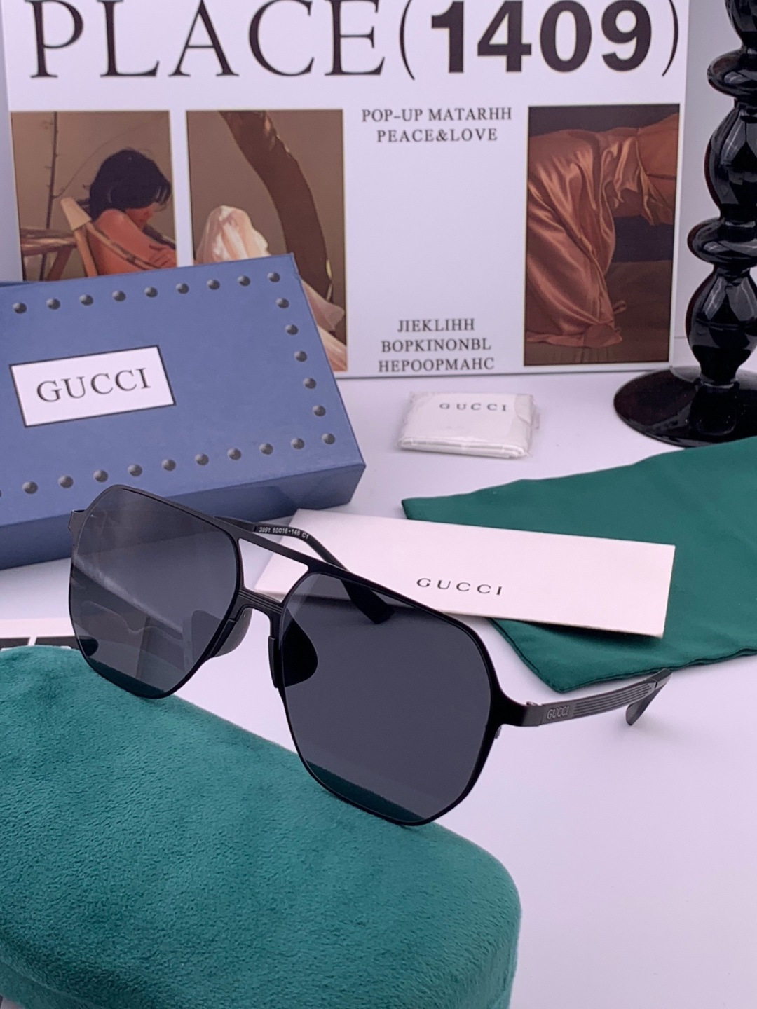 Gucci  男款炫彩飞行员偏光太阳镜 ❤️材质：高清尼龙加厚卡槽高清偏光镜片 🌹无边框镜架💕颜👍型号：G1399