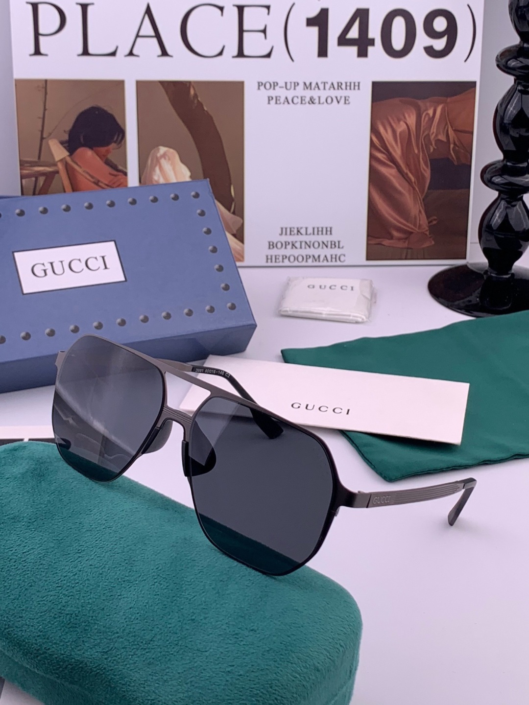 Gucci  男款炫彩飞行员偏光太阳镜 ❤️材质：高清尼龙加厚卡槽高清偏光镜片 🌹无边框镜架💕颜👍型号：G1399