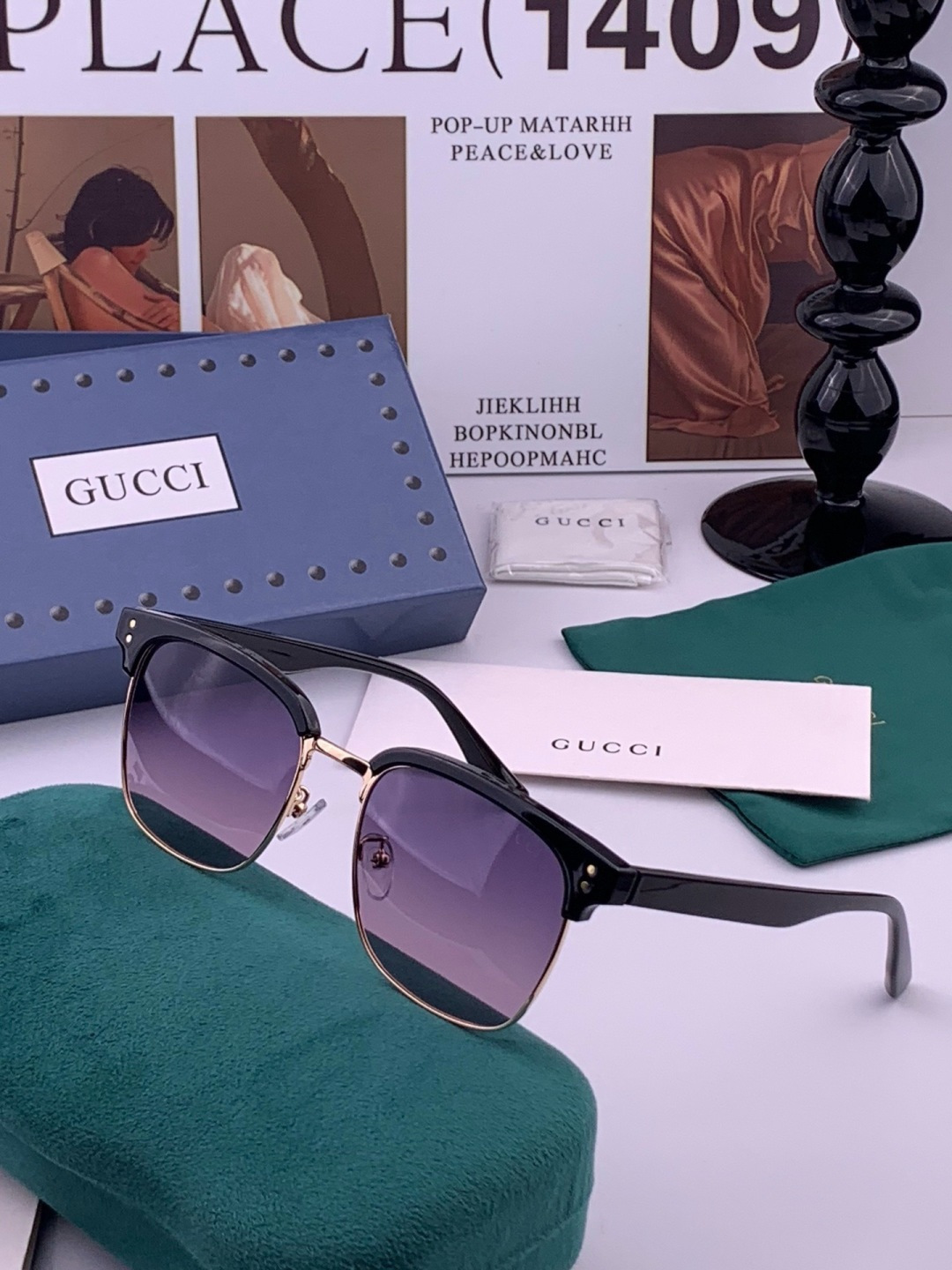 【GUCCI】新款GUCCI 时尚百搭大方框，别致半框设计 大气风格 全新清新配色，街拍气质护目太阳镜 ！型号：G282