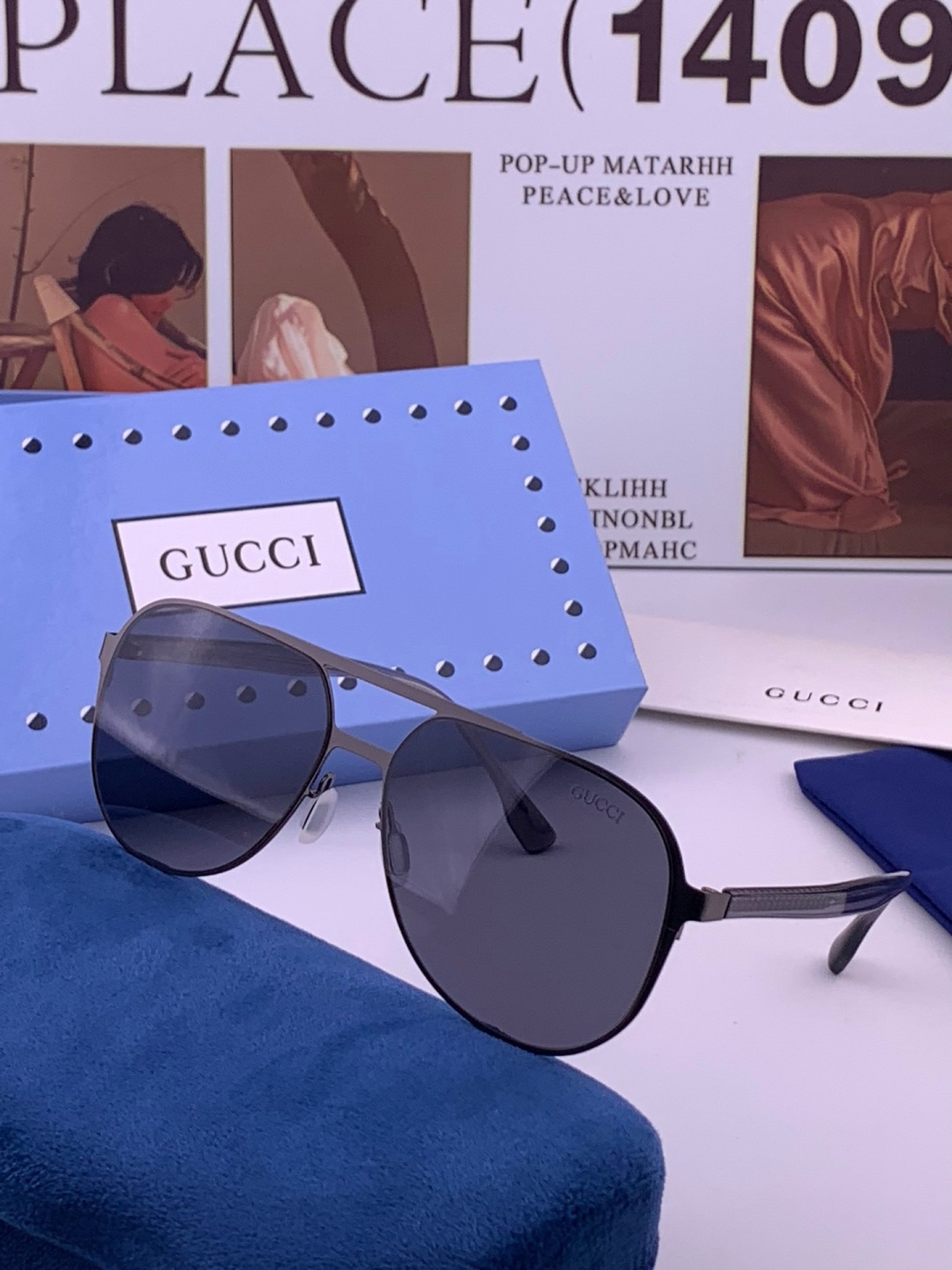 GUCCI 男款炫彩飞行员偏光太阳镜 ❤️材质：高清尼龙加厚卡槽高清偏光镜片 🌹无边框镜架💕颜👍型号：G7810