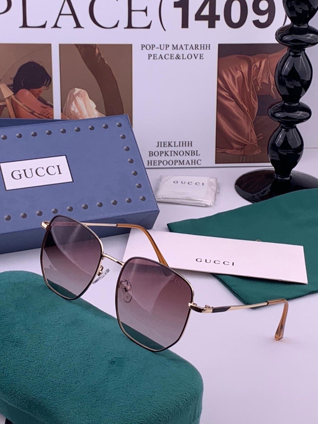 🔺 Gucci 🔻官方新款 众多明星同款[色]‼️‼️新款大框偏光墨镜 🌈🌈宝丽来超清加厚太阳镜🔝🔝型号：G9810