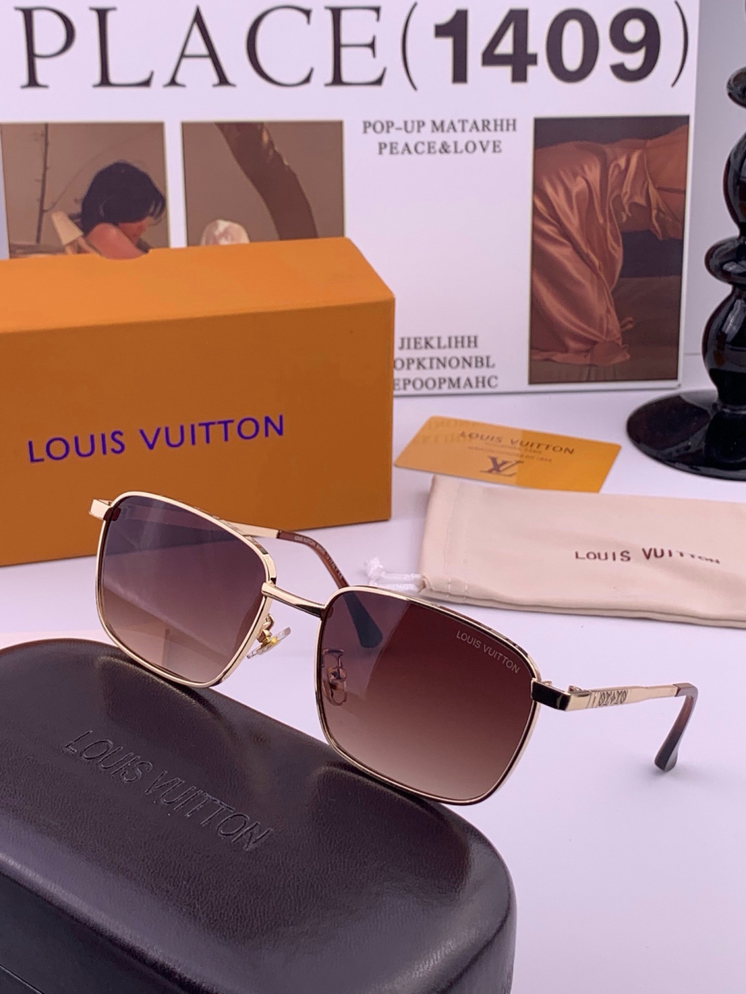 LV🔥高品质男女款”太阳镜🔥 开车钓鱼都可🔥百搭显瘦墨镜韩版男士飞行员大框司机开车防紫外线太阳镜，型号：L4906