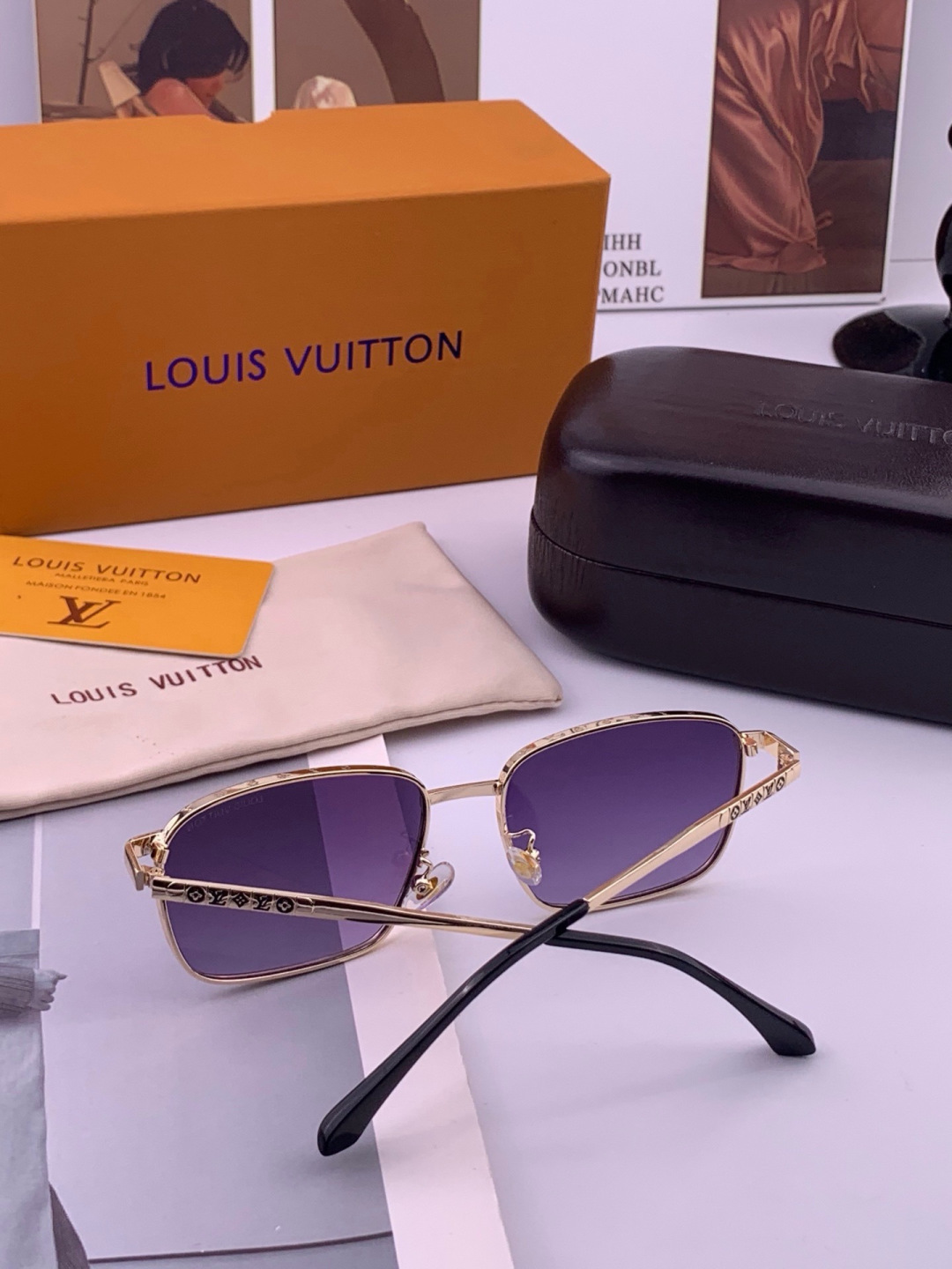 LV🔥高品质男女款”太阳镜🔥 开车钓鱼都可🔥百搭显瘦墨镜韩版男士飞行员大框司机开车防紫外线太阳镜，型号：L4906