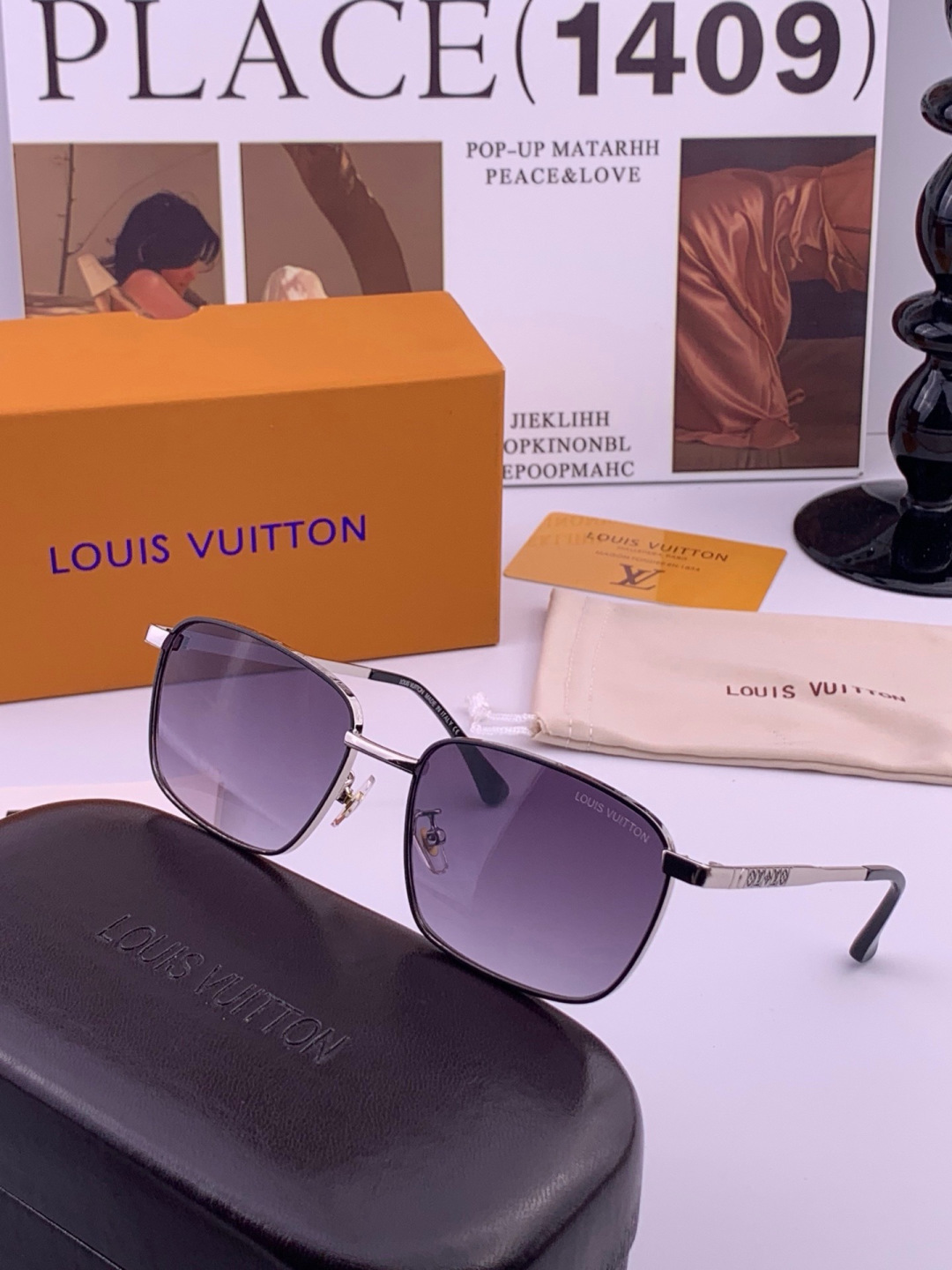 LV🔥高品质男女款”太阳镜🔥 开车钓鱼都可🔥百搭显瘦墨镜韩版男士飞行员大框司机开车防紫外线太阳镜，型号：L4906