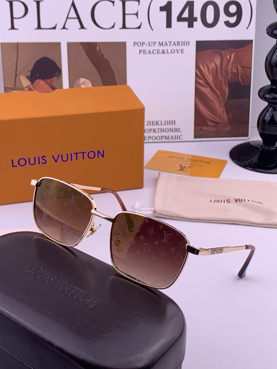 LV🔥高品质男女款”太阳镜🔥 开车钓鱼都可🔥百搭显瘦墨镜韩版男士飞行员大框司机开车防紫外线太阳镜，型号：L4906