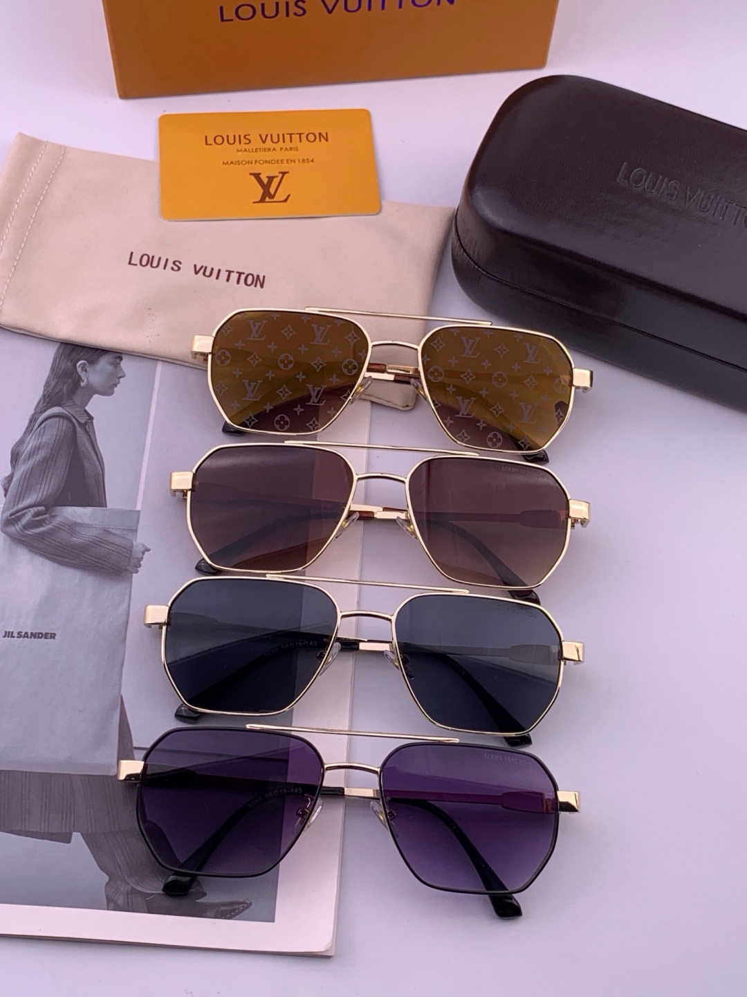 LV🔥高品质男女款”太阳镜🔥 开车钓鱼都可🔥百搭显瘦墨镜韩版男士飞行员大框司机开车防紫外线太阳镜，型号：L5906