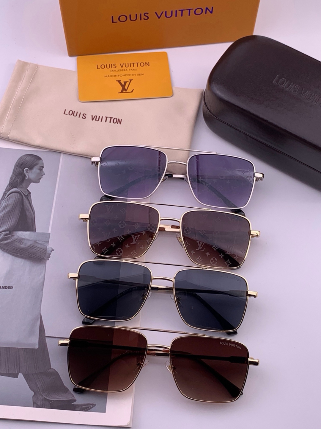 LV🔥高品质男女款”太阳镜🔥 开车钓鱼都可🔥百搭显瘦墨镜韩版男士飞行员大框司机开车防紫外线太阳镜，型号：L1906