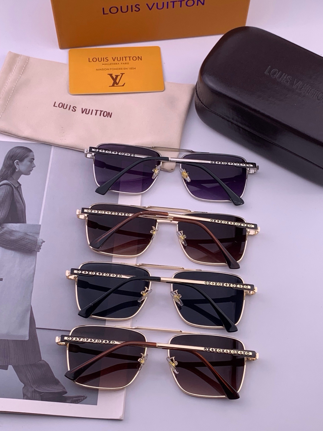LV🔥高品质男女款”太阳镜🔥 开车钓鱼都可🔥百搭显瘦墨镜韩版男士飞行员大框司机开车防紫外线太阳镜，型号：L1906