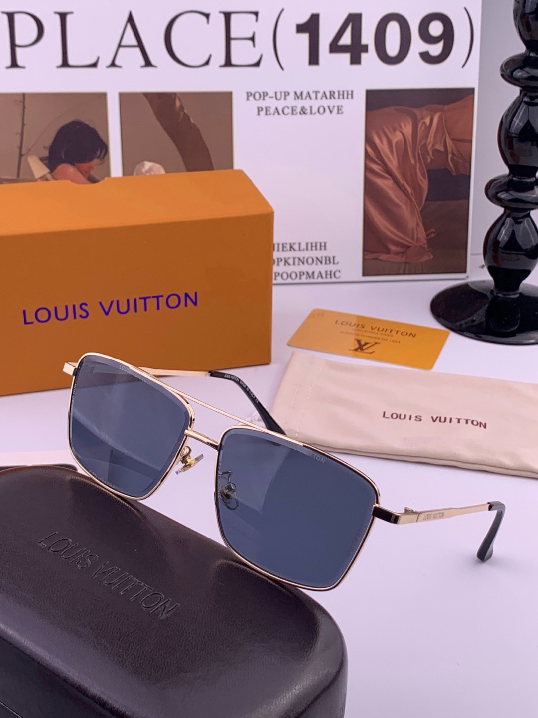 LV🔥高品质男女款”太阳镜🔥 开车钓鱼都可🔥百搭显瘦墨镜韩版男士飞行员大框司机开车防紫外线太阳镜，型号：L7902