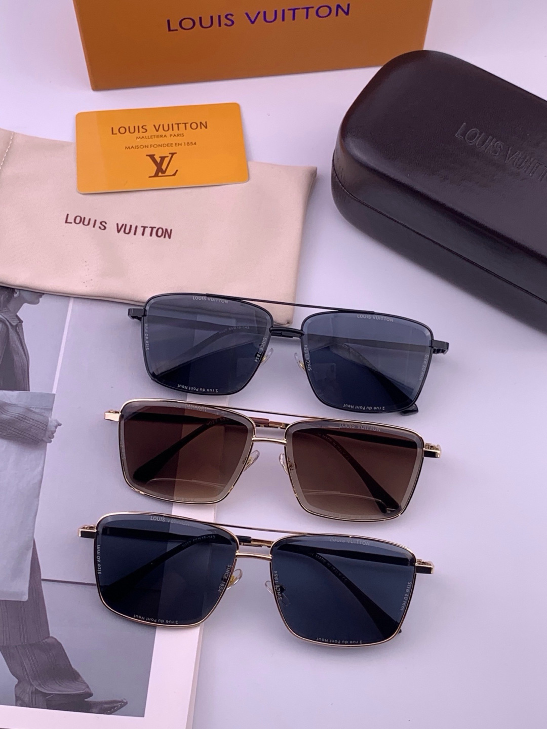 LV🔥高品质男女款”太阳镜🔥 开车钓鱼都可🔥百搭显瘦墨镜韩版男士飞行员大框司机开车防紫外线太阳镜，型号：L7902