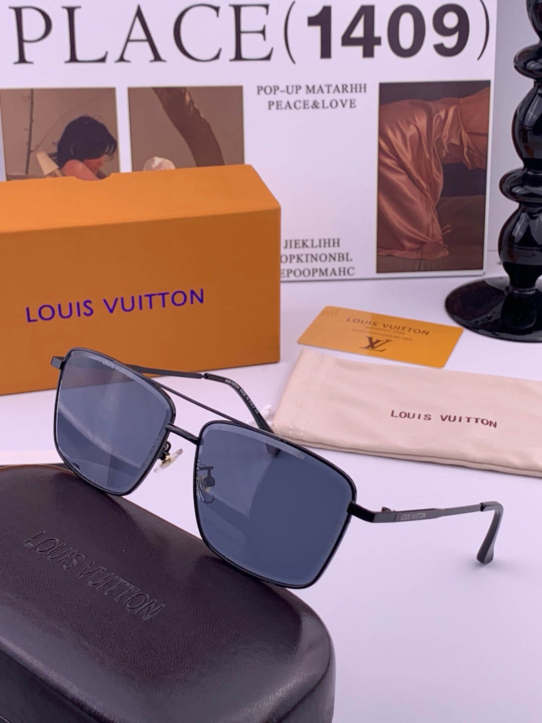 LV🔥高品质男女款”太阳镜🔥 开车钓鱼都可🔥百搭显瘦墨镜韩版男士飞行员大框司机开车防紫外线太阳镜，型号：L7902
