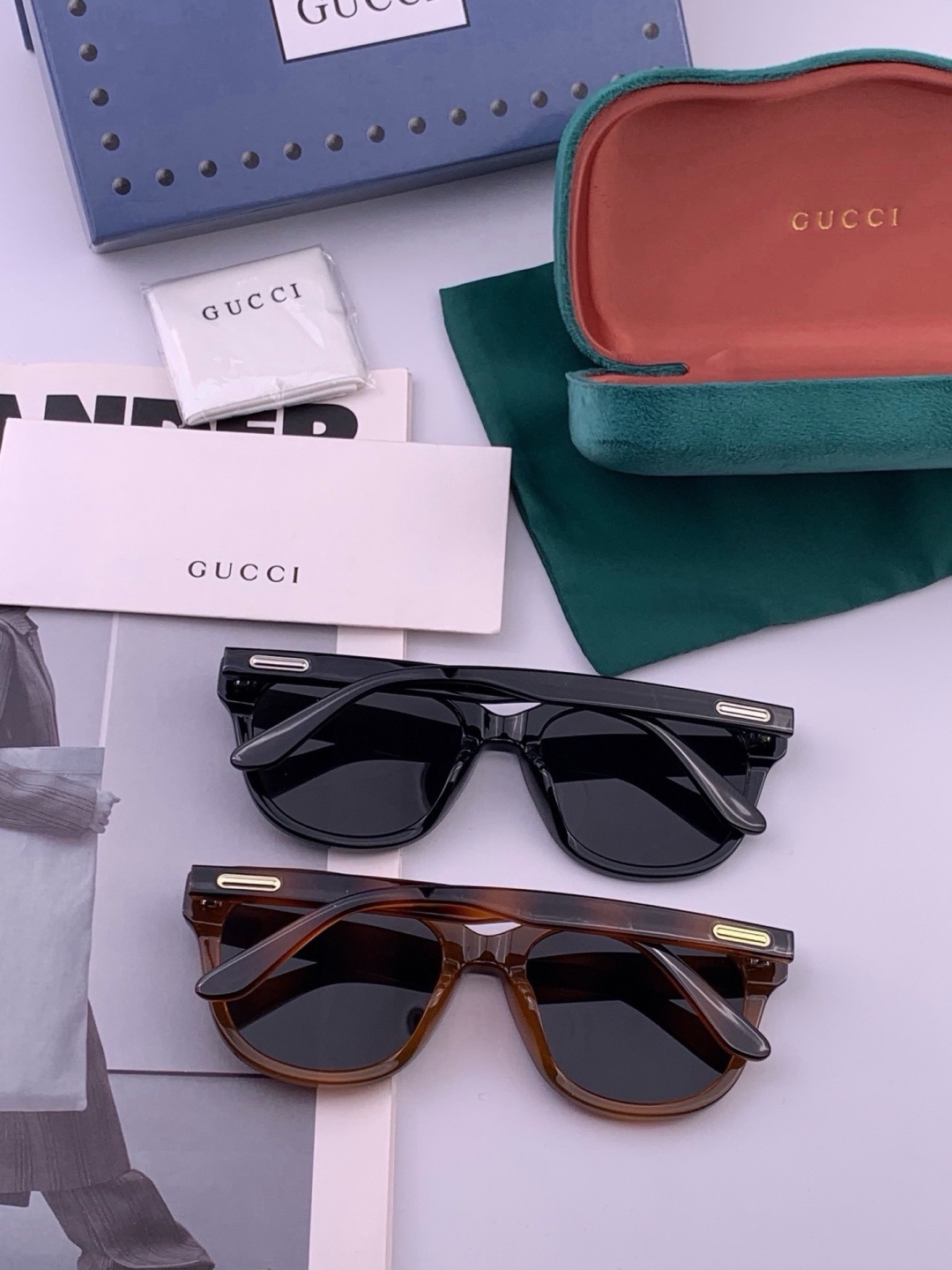 🔺 【GUCCI】开春新款 潮流爆款 时尚方框偏光太阳镜 高品质 佩戴舒适 网红潮款墨镜 女士高清尼龙偏光太阳镜🕶️ 🎉