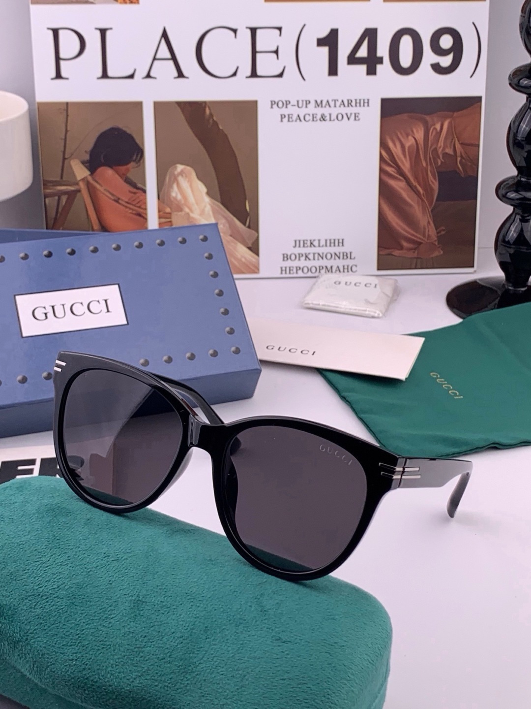 GUCCI  新款偏光太眼镜，情侣款时尚方框太阳镜佩戴舒适网红潮流款墨镜，大气女人范儿，大脸小脸都好看 ！型号：G223