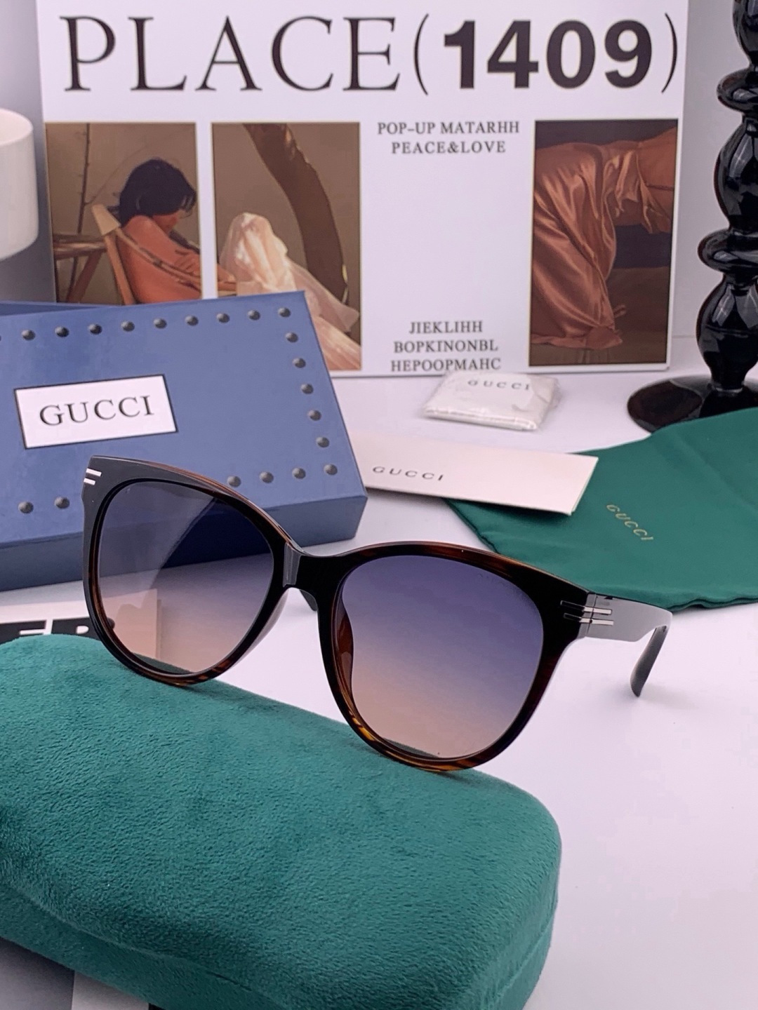 GUCCI  新款偏光太眼镜，情侣款时尚方框太阳镜佩戴舒适网红潮流款墨镜，大气女人范儿，大脸小脸都好看 ！型号：G223