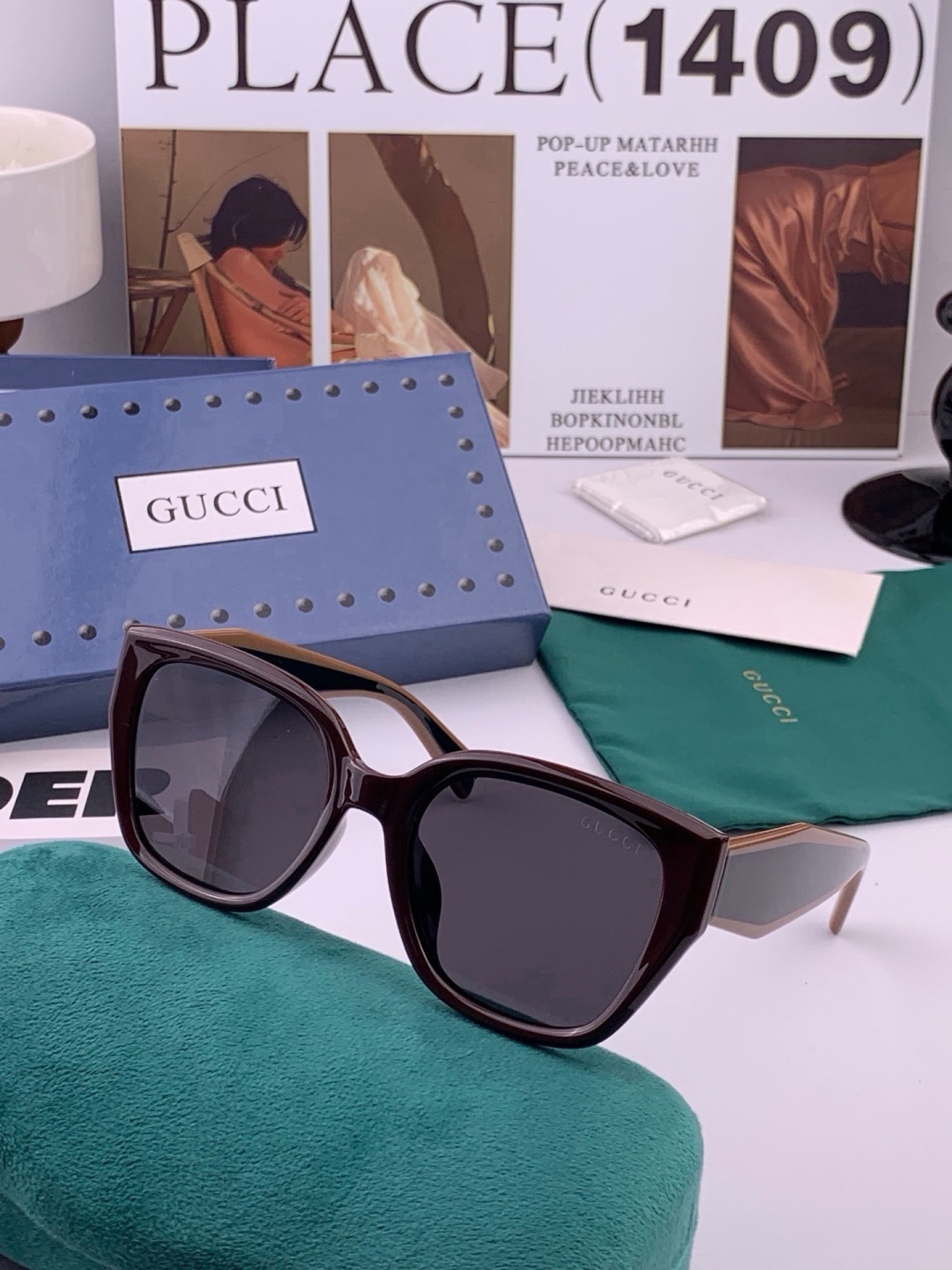 GUCCI  新款偏光太眼镜，情侣款时尚方框太阳镜佩戴舒适网红潮流款墨镜，大气女人范儿，大脸小脸都好看 ！型号：G082