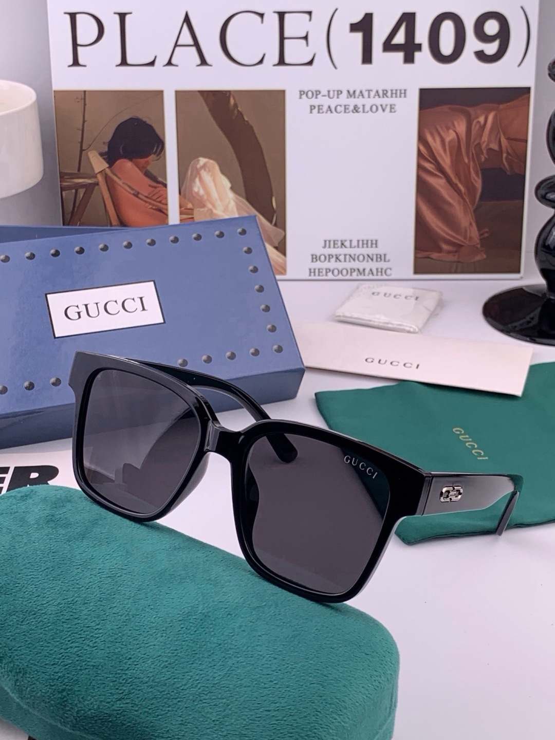 GUCCI  新款偏光太眼镜，情侣款时尚方框太阳镜佩戴舒适网红潮流款墨镜，大气女人范儿，大脸小脸都好看 ！型号：G423