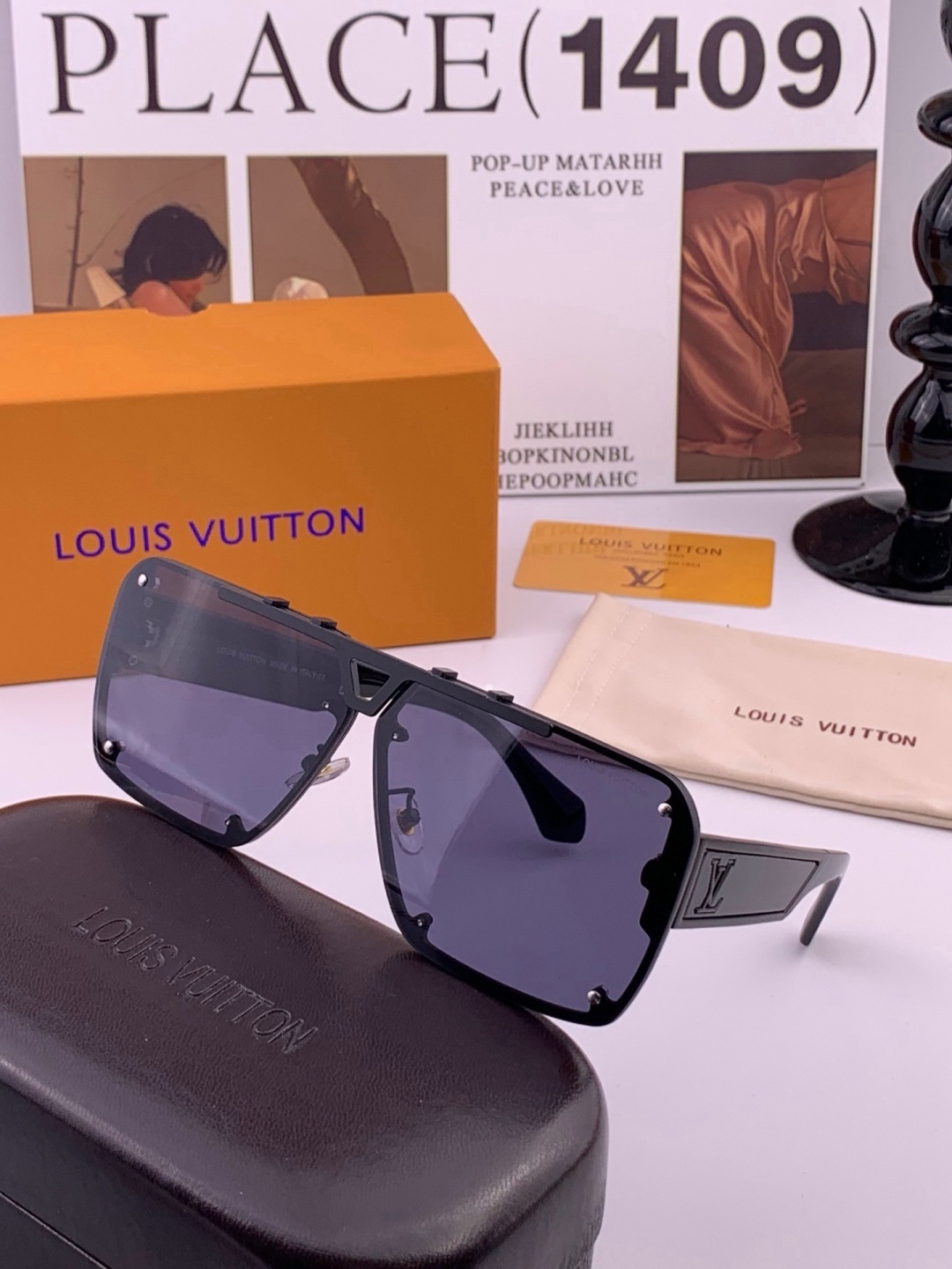 LV🔥高品质男女款”太阳镜🔥 开车钓鱼都可🔥百搭显瘦墨镜韩版男士飞行员大框司机开车防紫外线太阳镜，型号：L501