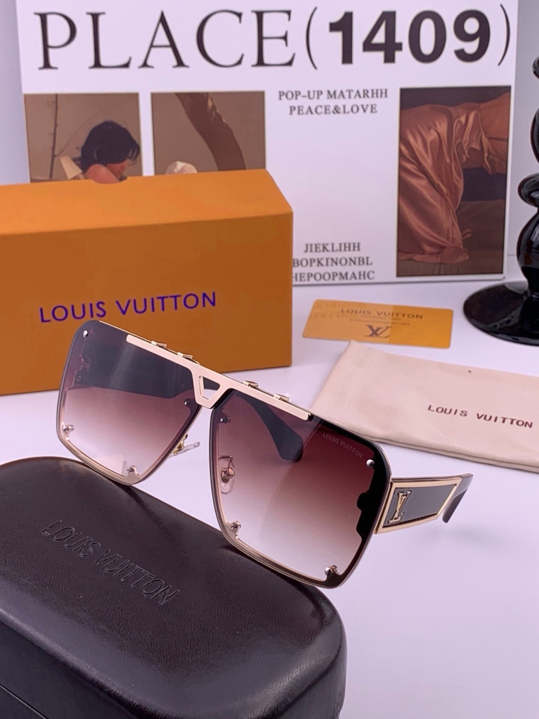 LV🔥高品质男女款”太阳镜🔥 开车钓鱼都可🔥百搭显瘦墨镜韩版男士飞行员大框司机开车防紫外线太阳镜，型号：L501