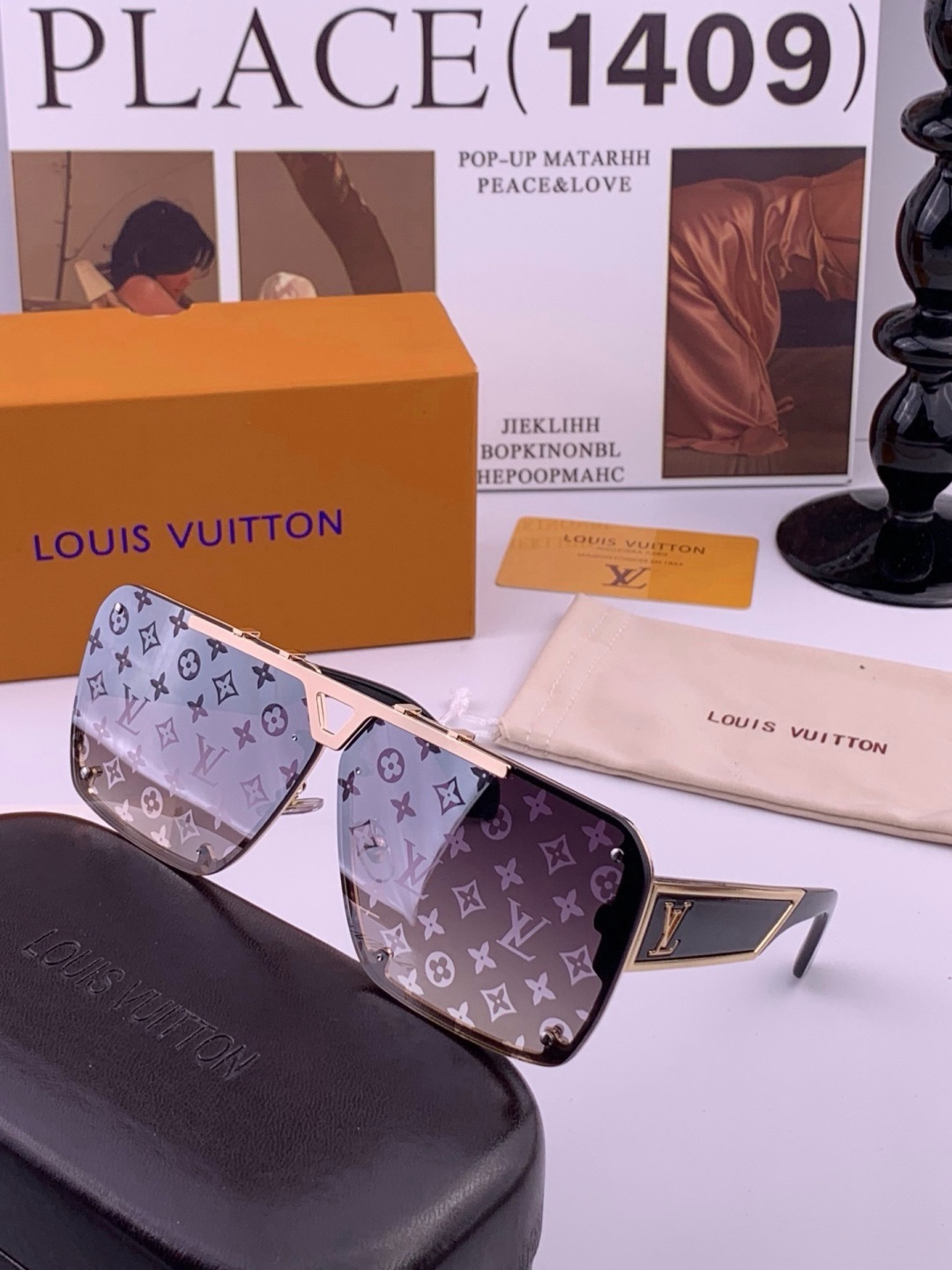 LV🔥高品质男女款”太阳镜🔥 开车钓鱼都可🔥百搭显瘦墨镜韩版男士飞行员大框司机开车防紫外线太阳镜，型号：L501