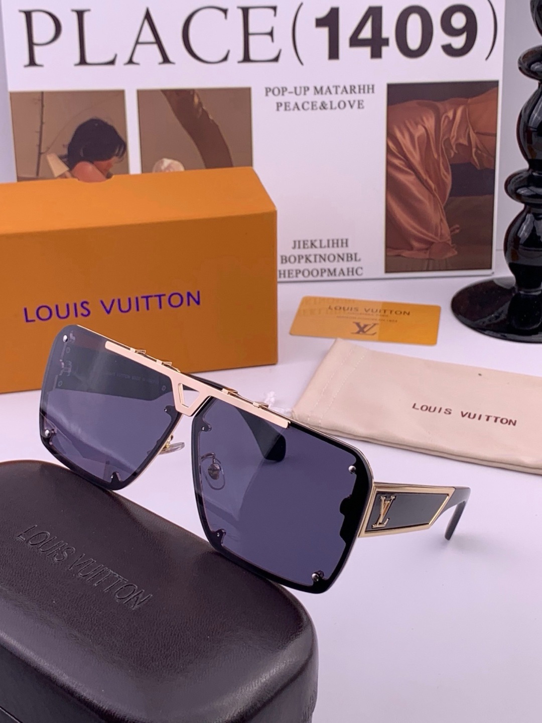LV🔥高品质男女款”太阳镜🔥 开车钓鱼都可🔥百搭显瘦墨镜韩版男士飞行员大框司机开车防紫外线太阳镜，型号：L501