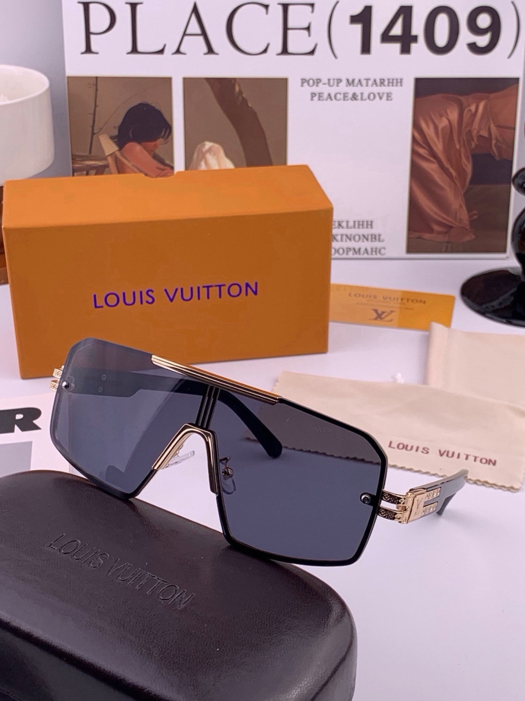 LV🔥高品质男女款”太阳镜🔥 开车钓鱼都可🔥百搭显瘦墨镜韩版男士飞行员大框司机开车防紫外线太阳镜，型号：L71757