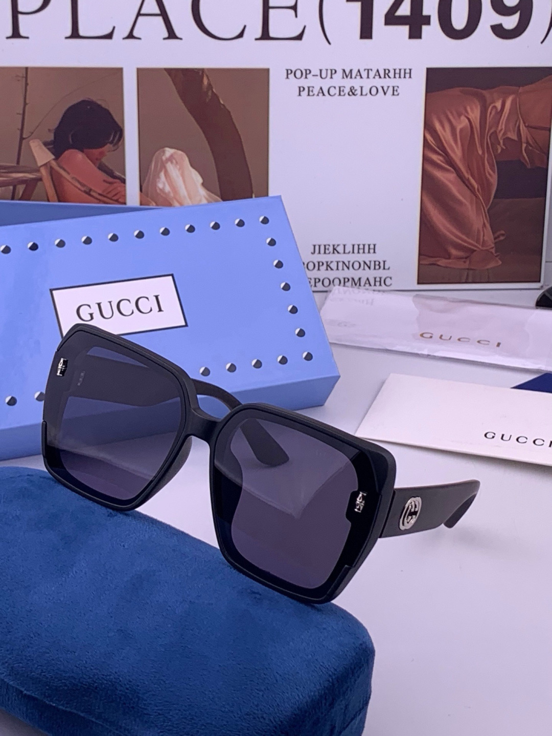 🔺 【GUCCI-尼龙偏光太阳镜】开春新款 潮流爆款 时尚方框连体偏光太阳镜 高品质 佩戴舒适 网红潮款墨镜 女士高清尼