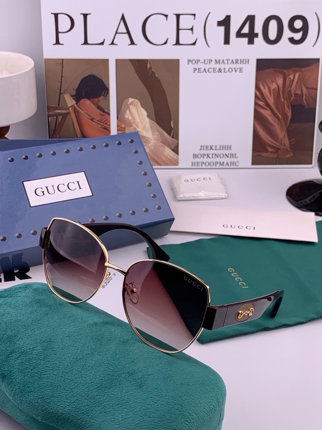 GUCCI 开春新款 最新款方框太阳镜 各路网红纷纷带起气场满分‼️ 俏皮甜美.上脸效果更佳.金属质感超好 型号：G13