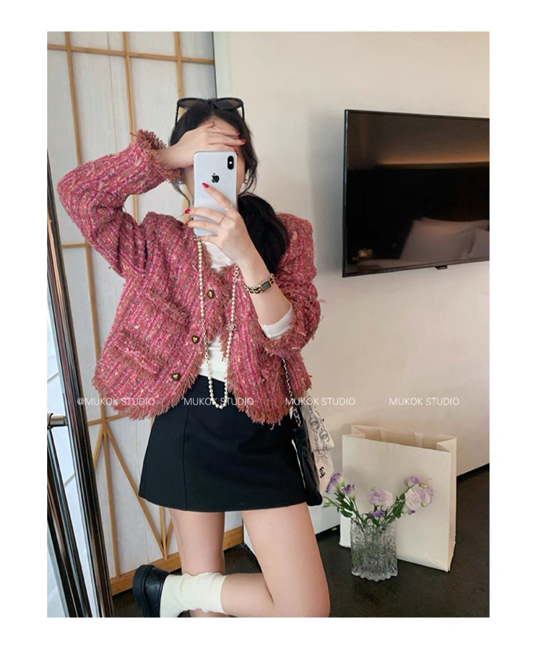 Elegant Tassel Tweed Jacket - Classic Chanel Style, Luxurious Plum Color