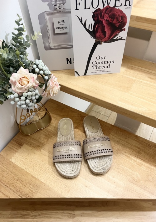 Dior Granville Espadrille Slides with Dior Hibiscus Motif - Beige